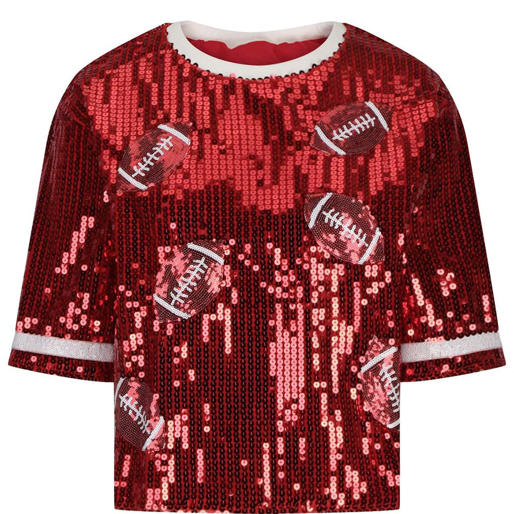 
                      
                        Sequin Football Round Neck Half Sleeve Top
                      
                    