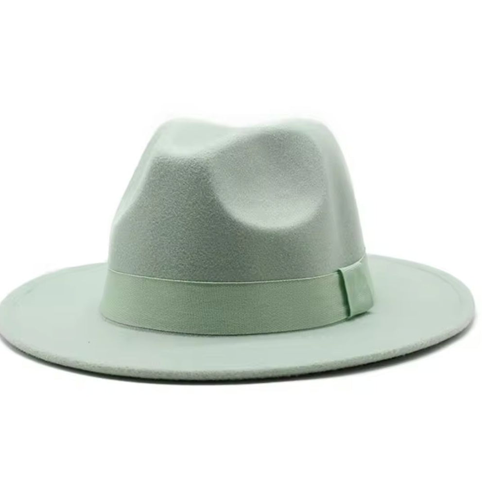 Women Classic Year Round Fedora Hat With Belt (Mint Green)