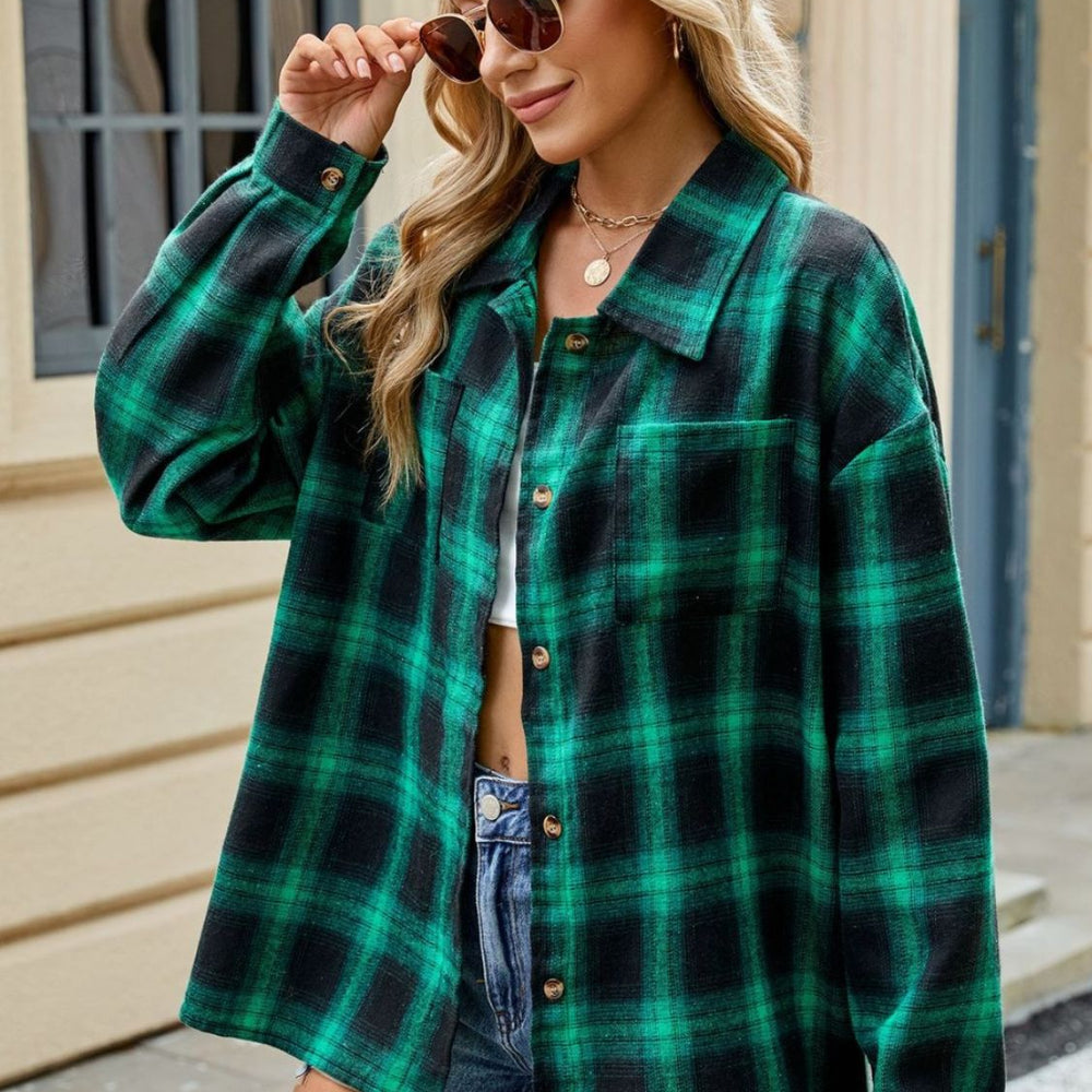 
                      
                        Plaid Collared Neck Long Sleeve Shirt
                      
                    