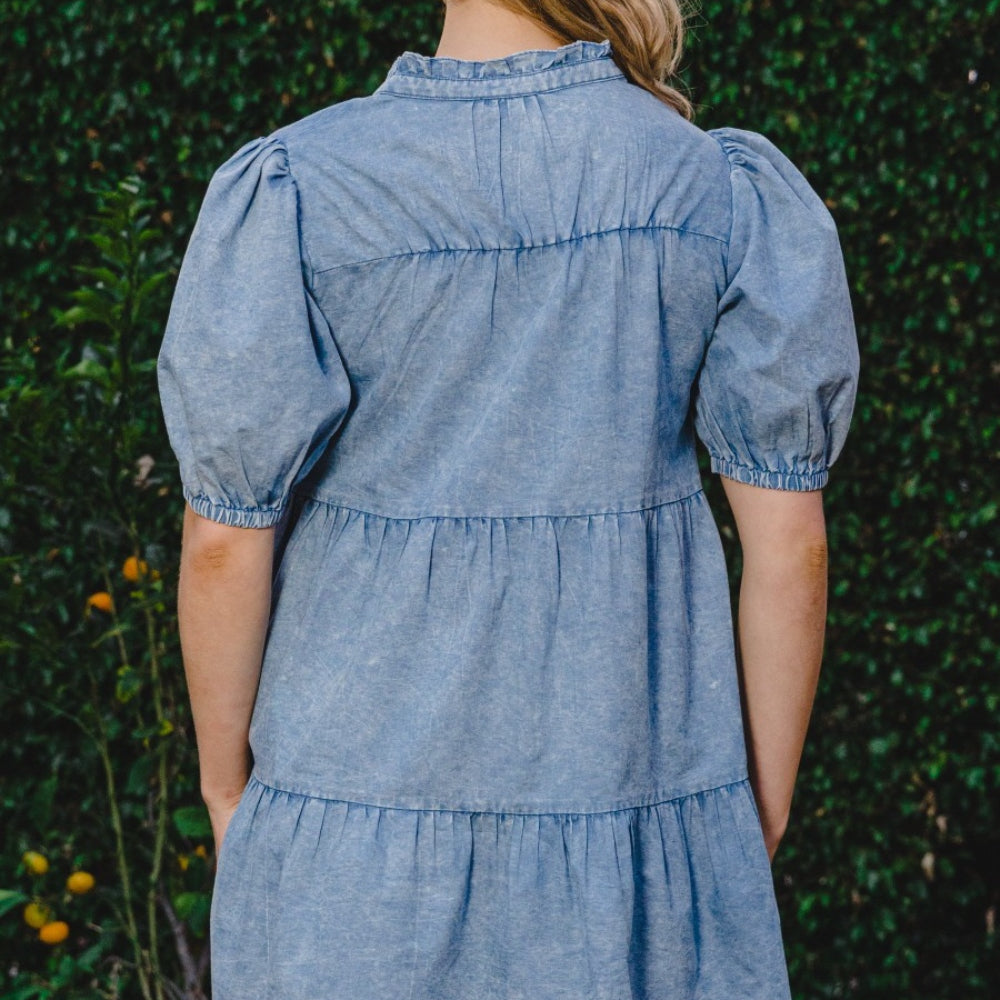 
                      
                        ODDI Washed Tiered Mini Denim Dress
                      
                    