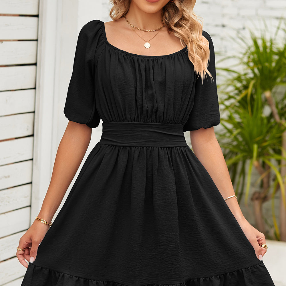 
                      
                        Ruched Ruffle Hem Short Sleeve Dress
                      
                    