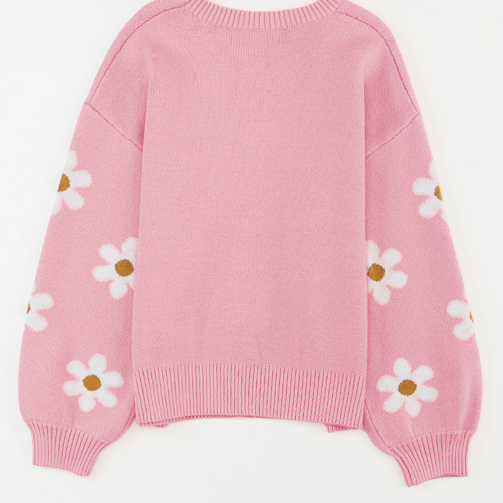 
                      
                        Flower Round Neck Dropped Shoulder Sweater
                      
                    