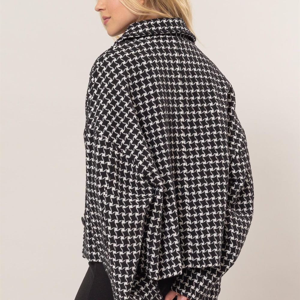 HYFVE Tweed Plaid Button Up Collared Neck Jacket