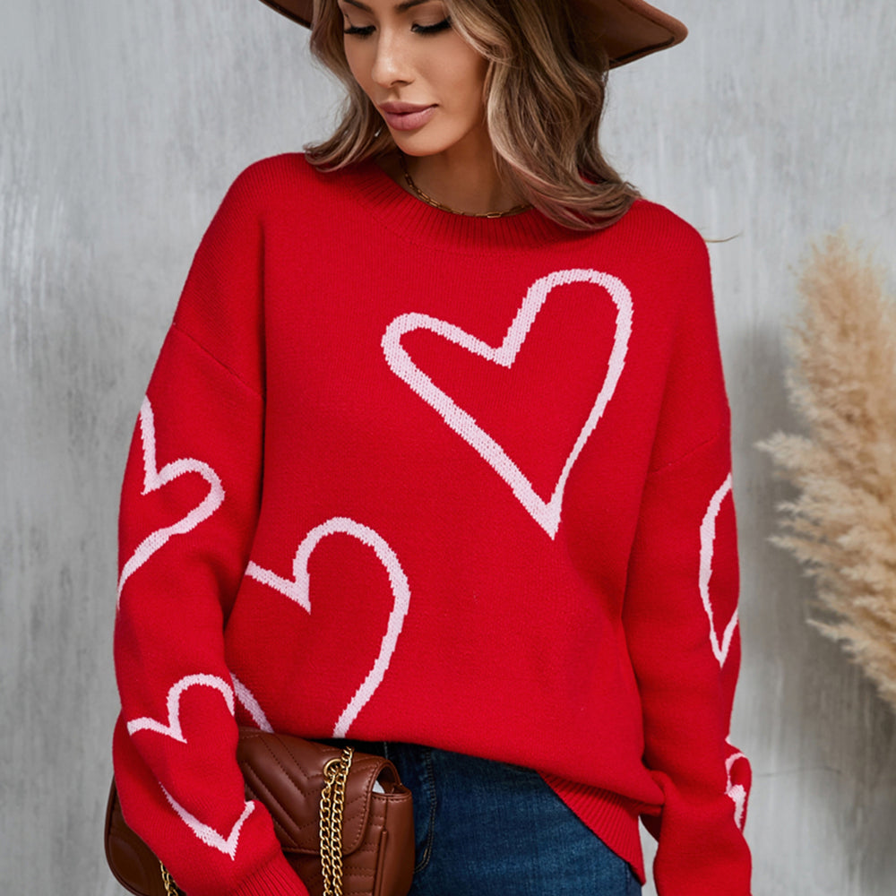 Angel Wings Heart Dropped Shoulder Long Sleeve Sweater