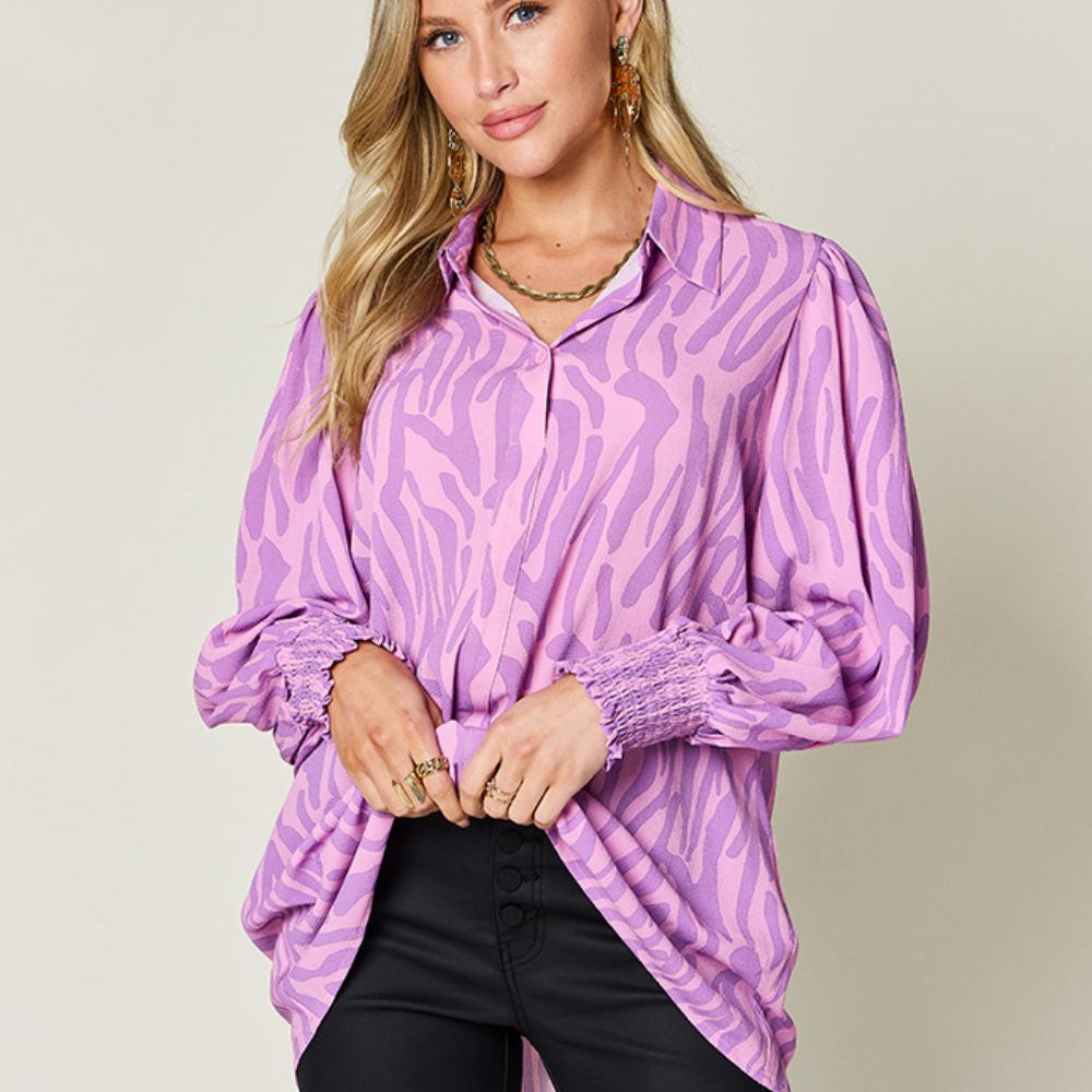 
                      
                        Double Take Full Size Printed Smocked Long Sleeve Blouse
                      
                    