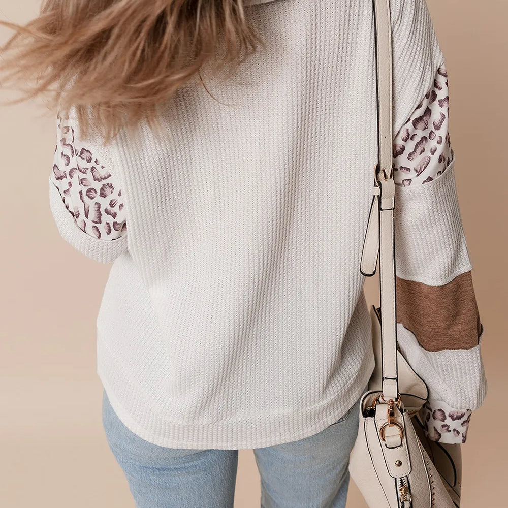 
                      
                        Leopard Johnny Collar Long Sleeve Top
                      
                    