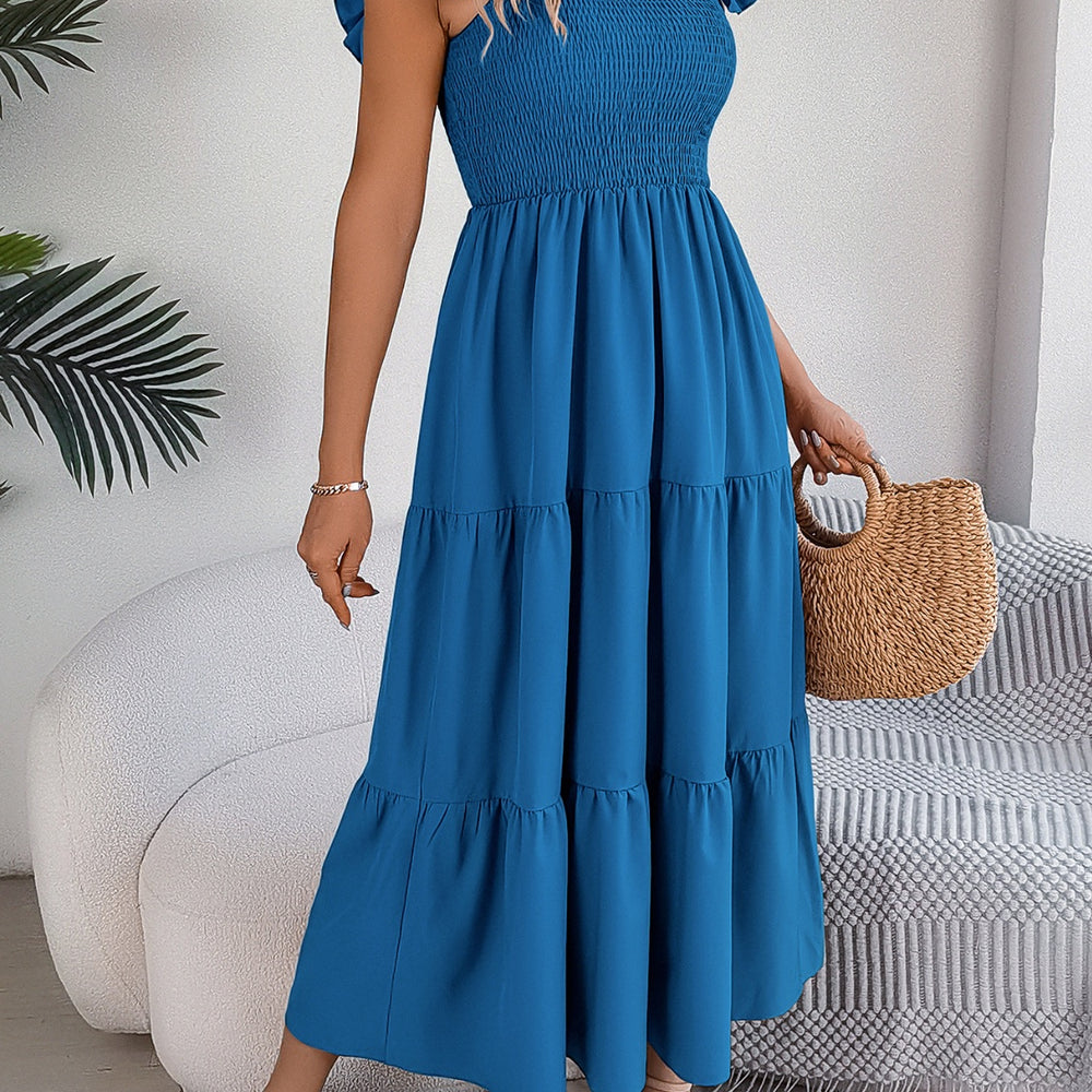 
                      
                        Smocked Square Neck Cap Sleeve Midi Dress
                      
                    