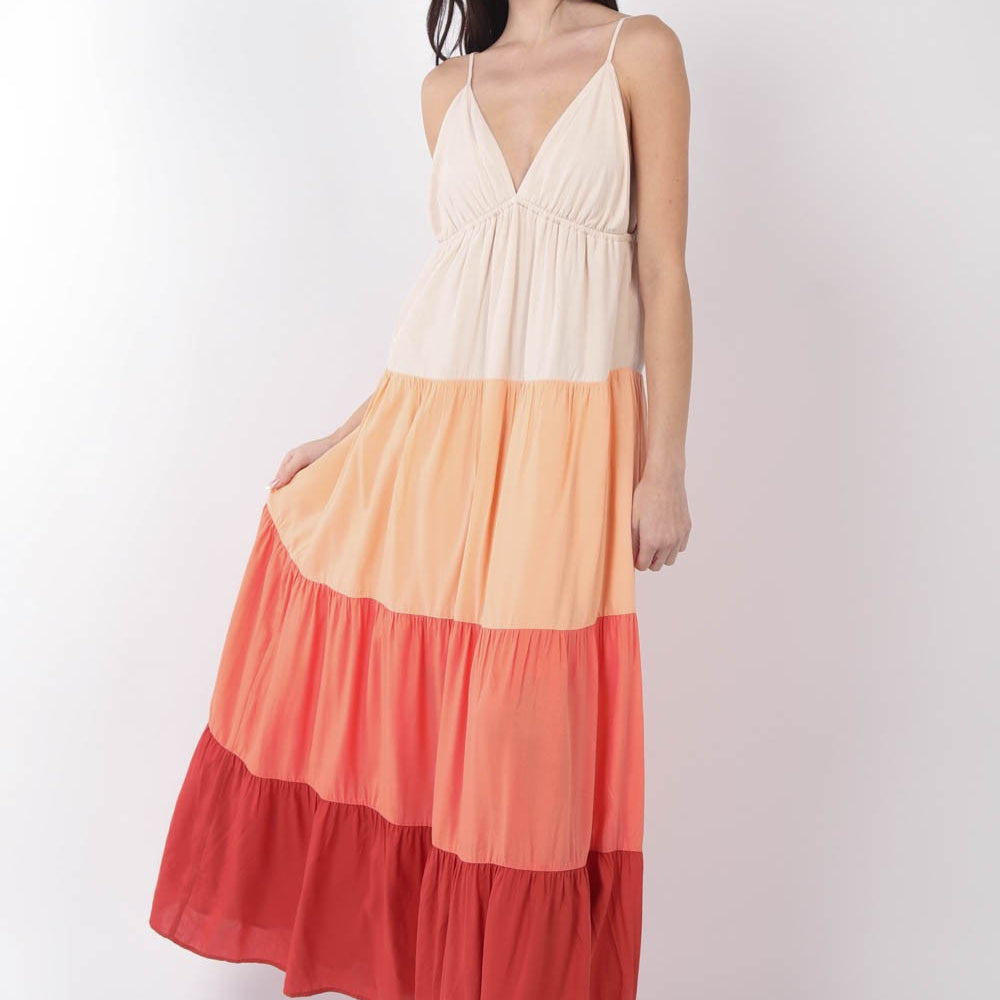 VERY J Color Block Tiered Maxi Cami Dress