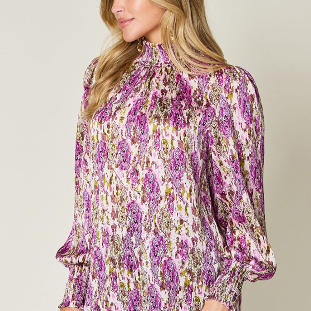 
                      
                        Double Take Full Size Printed Smocked Long Sleeve Blouse
                      
                    