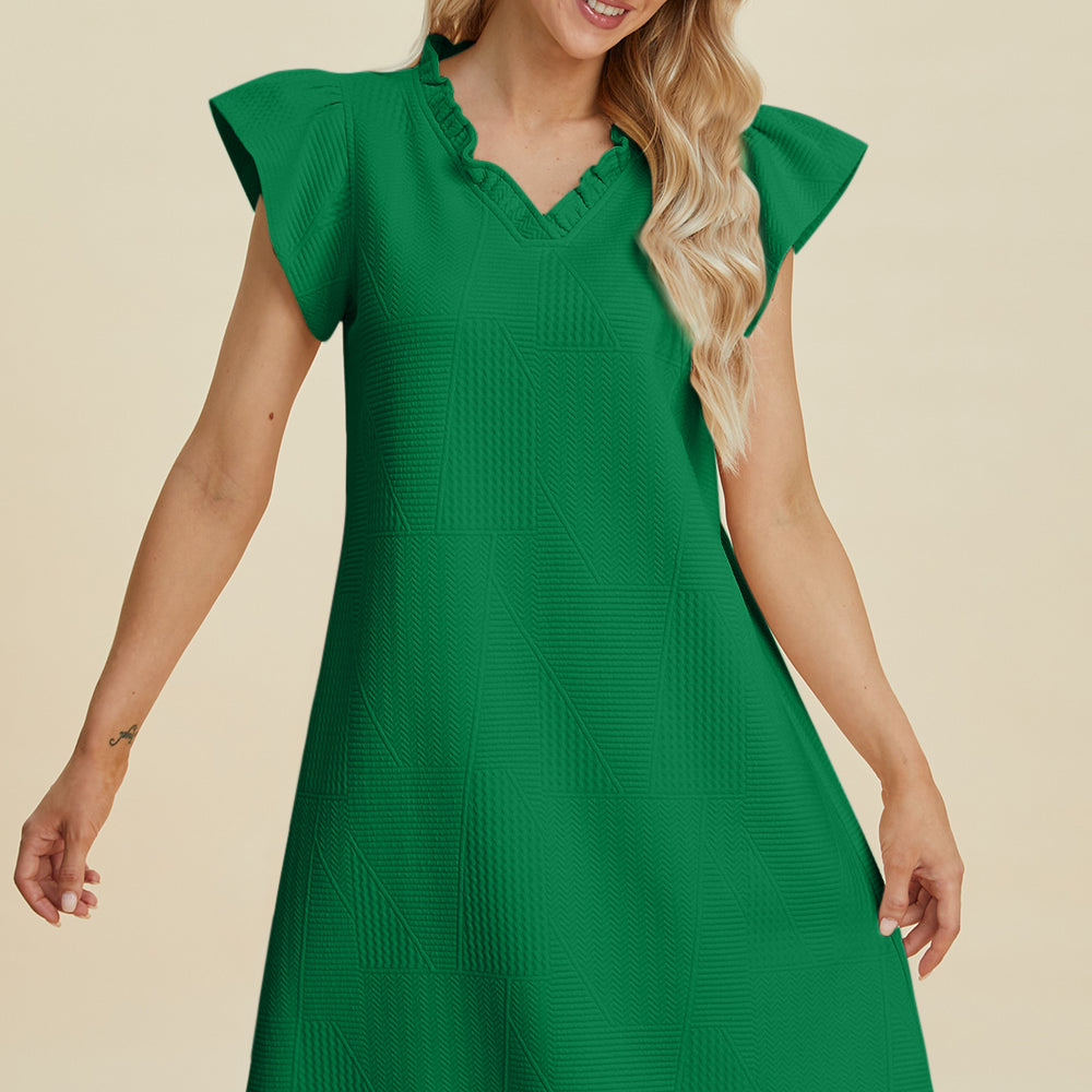 
                      
                        Double Take Full Size Ruffled V-Neck Cap Sleeve Dress
                      
                    