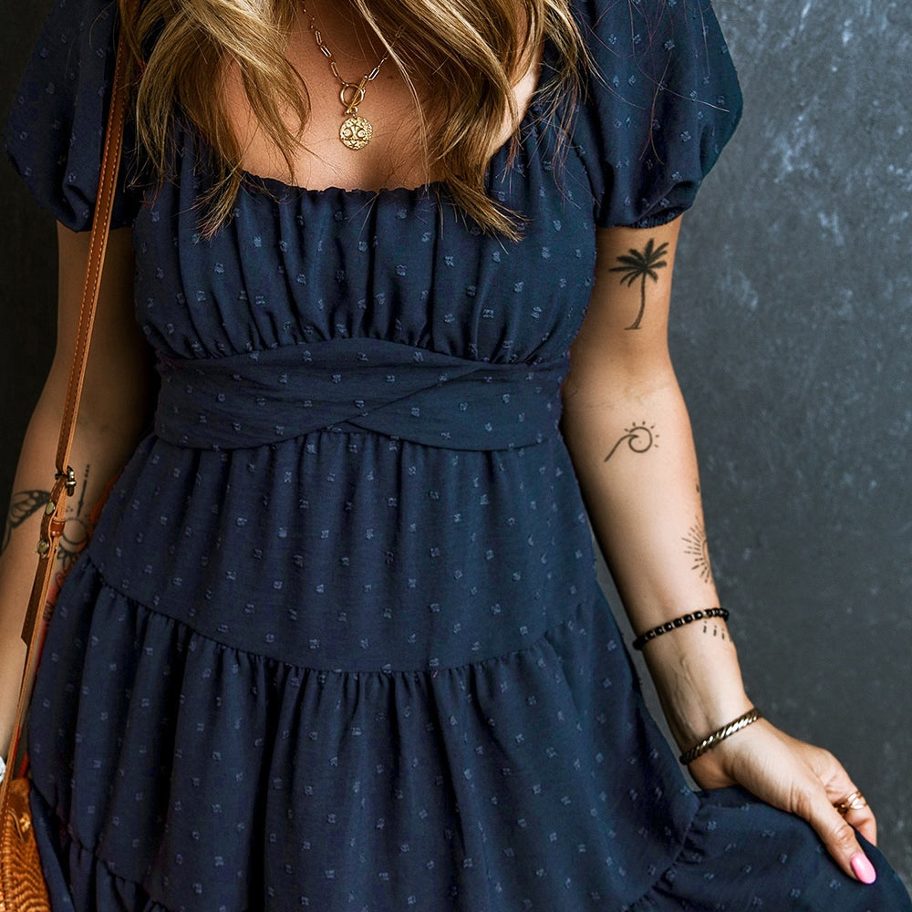 
                      
                        Swiss Dot Short Sleeve Mini Dress
                      
                    