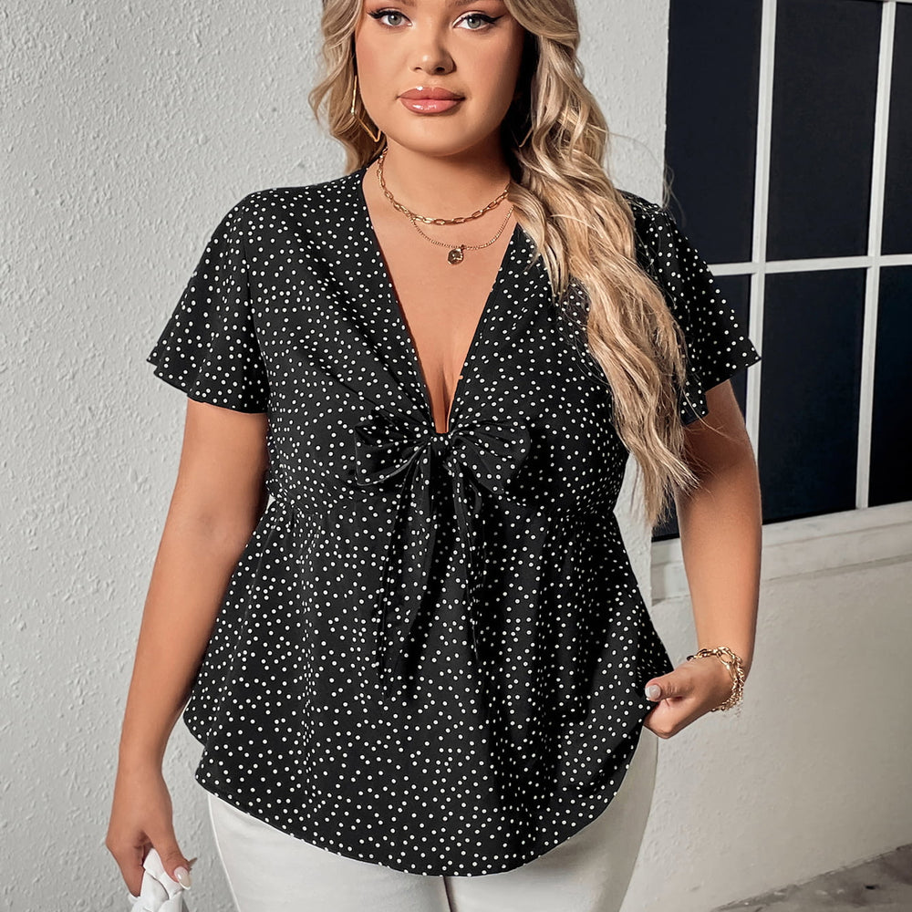 
                      
                        Plus Size V-Neck Front Bow Flutter Sleeve Blouse
                      
                    