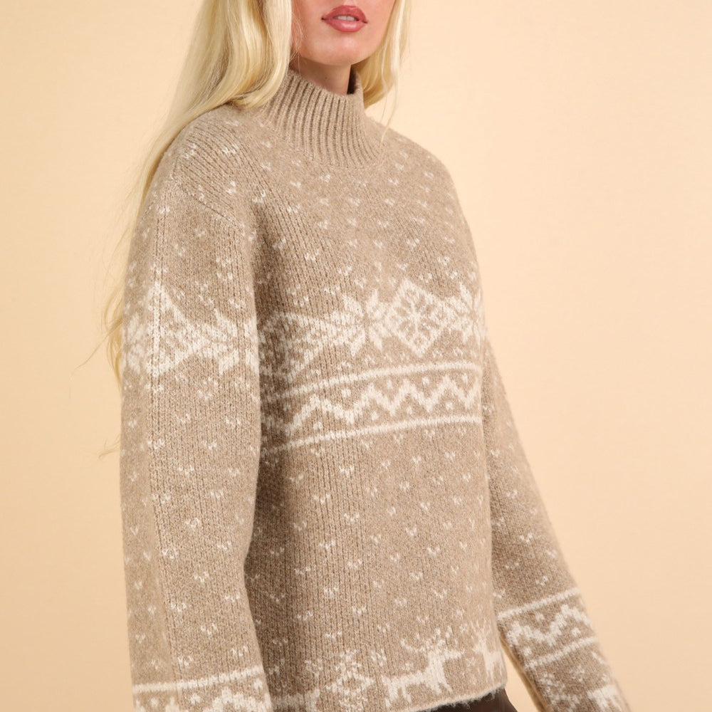 
                      
                        VERY J Christmas Element Mock Neck Long Sleeve Sweater
                      
                    