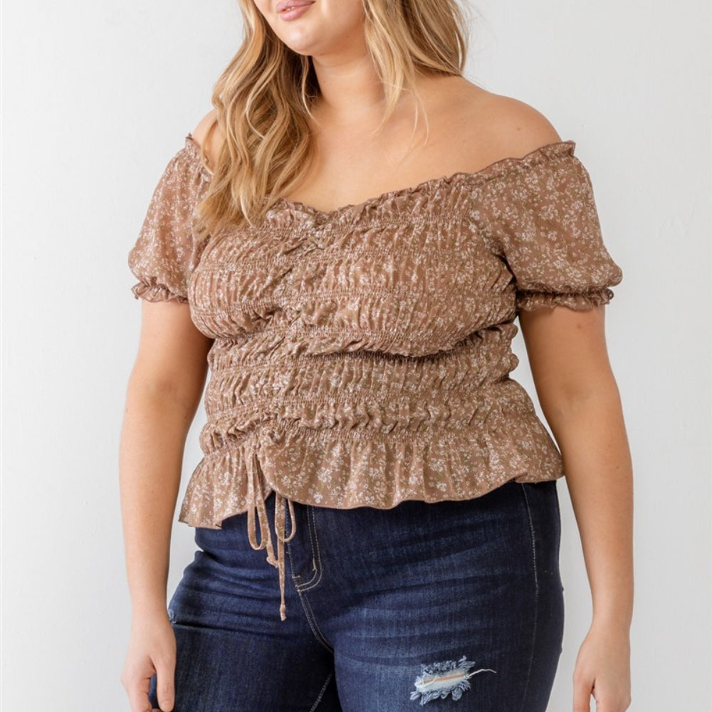 
                      
                        Zenobia Plus Size Frill Ruched Off-Shoulder Short Sleeve Blouse
                      
                    