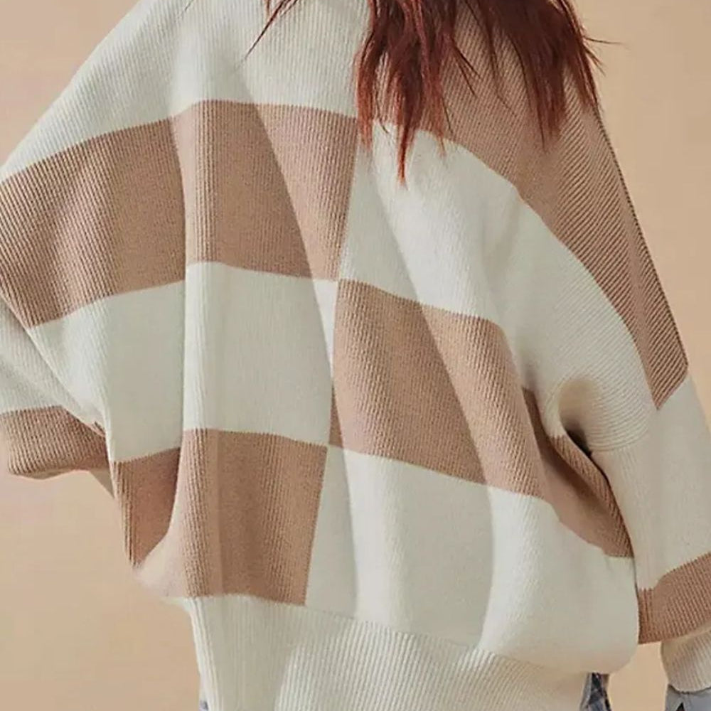 Color Block Round Neck Long Sleeve Sweater