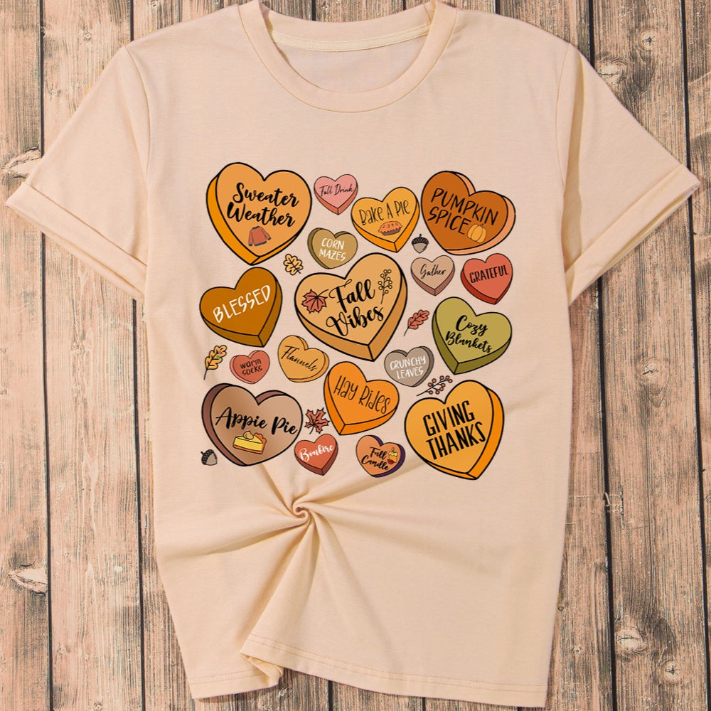 
                      
                        Heart Graphic Round Neck Short Sleeve T-Shirt
                      
                    