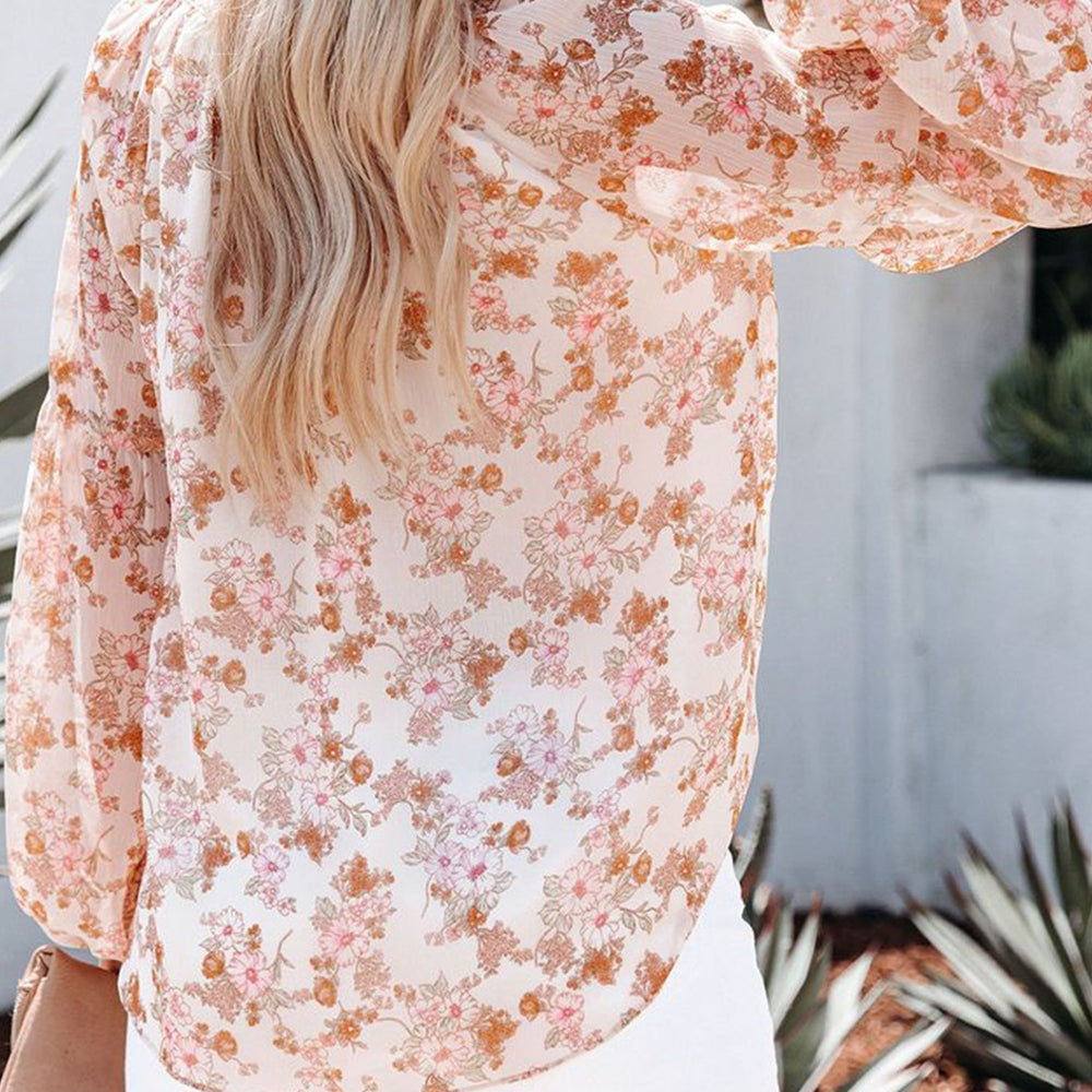 
                      
                        Floral Notched Balloon Sleeve Blouse
                      
                    