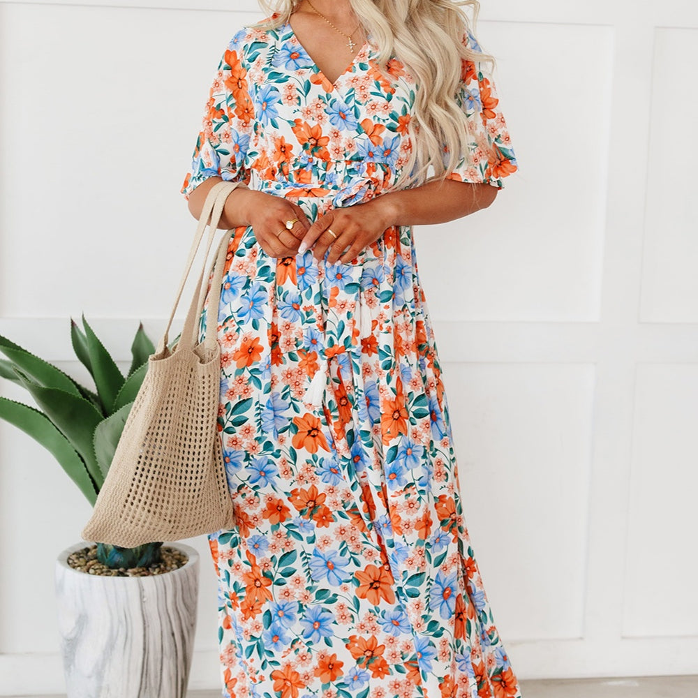 
                      
                        Tied Slit Printed Half Sleeve Maxi Dress
                      
                    