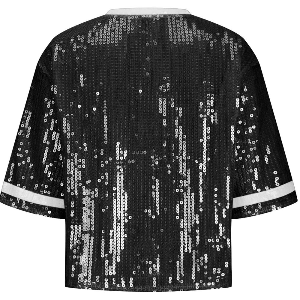 
                      
                        Sequin Football Round Neck Half Sleeve Top
                      
                    