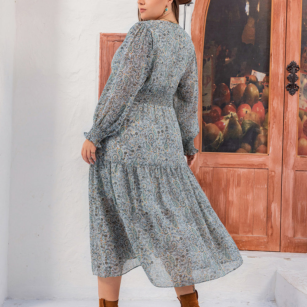 
                      
                        Plus Size V-Neck Long Sleeve Midi Dress
                      
                    