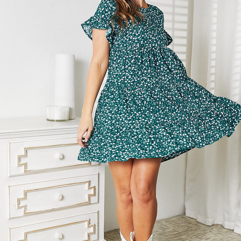 
                      
                        Double Take Short Flounce Sleeve Tiered Dress
                      
                    