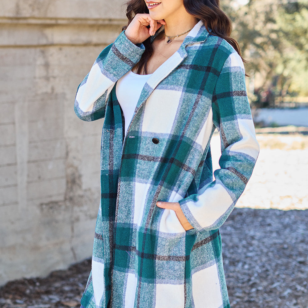 
                      
                        Double Take Full Size Plaid Button Up Lapel Collar Coat
                      
                    