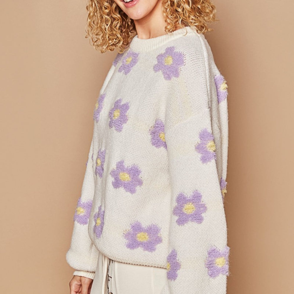 POL Daisy Pattern Drop Shoulder Sweater