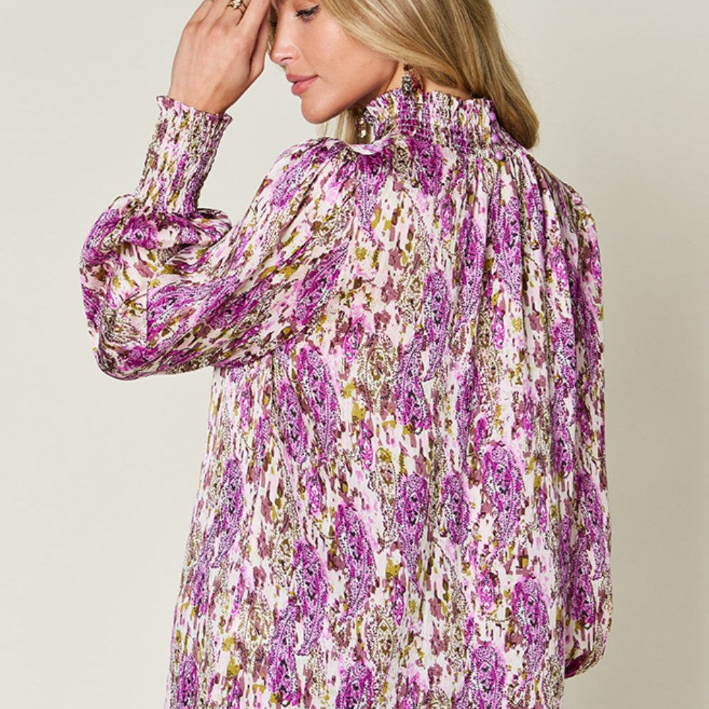 
                      
                        Double Take Full Size Printed Smocked Long Sleeve Blouse
                      
                    