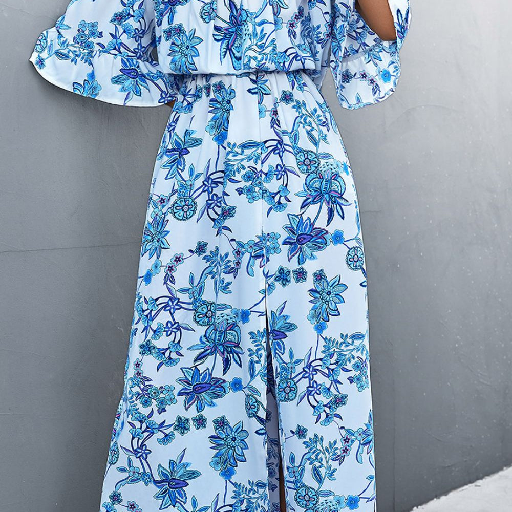 Floral Off-Shoulder Front Split Dress