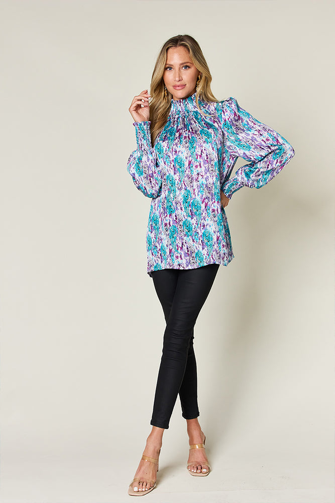 
                      
                        Double Take Full Size Printed Smocked Long Sleeve Blouse
                      
                    