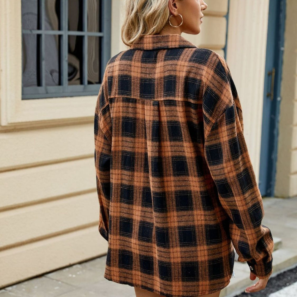 Plaid Collared Neck Long Sleeve Shirt