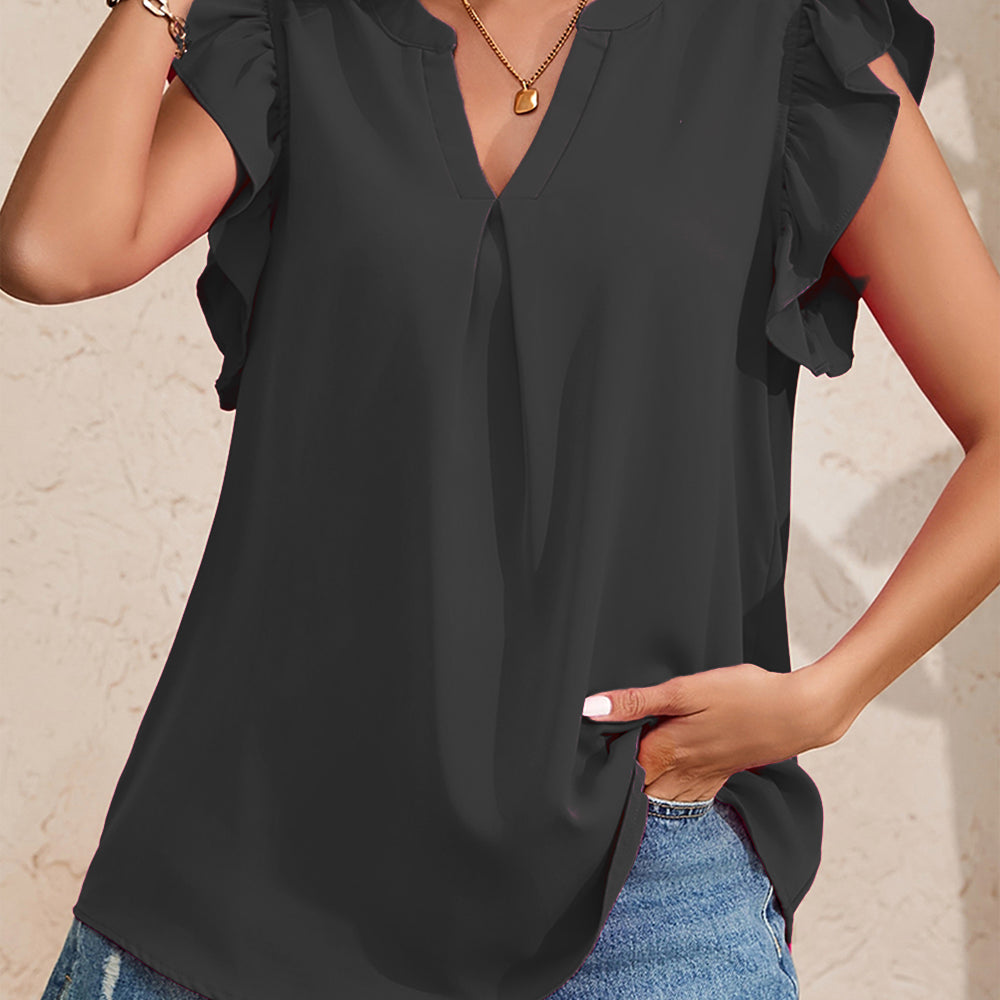 
                      
                        Ruffled Notched Cap Sleeve Blouse
                      
                    