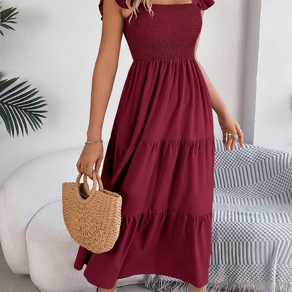 
                      
                        Smocked Square Neck Cap Sleeve Midi Dress
                      
                    