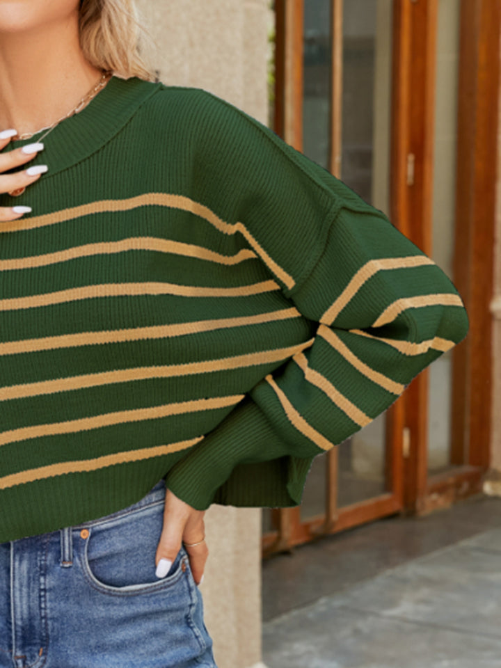 
                      
                        Round Neck Striped Lantern Sleeve Sweater
                      
                    