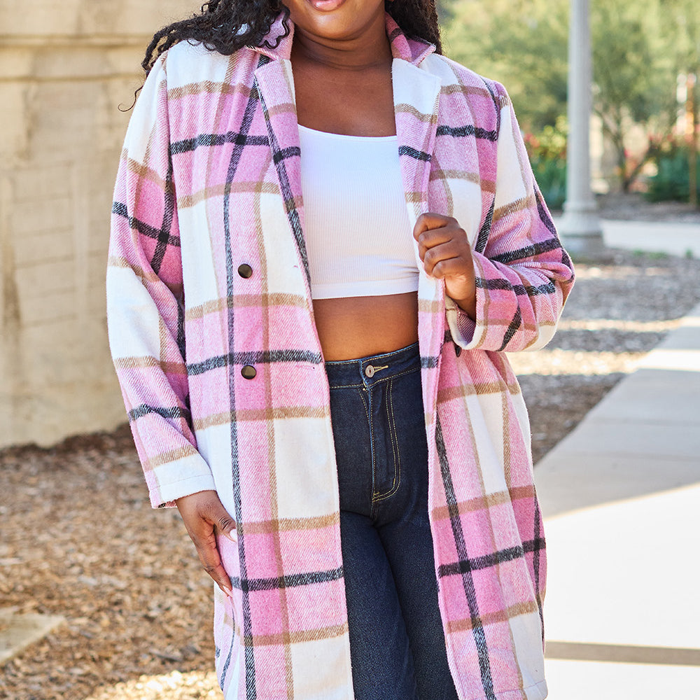 
                      
                        Double Take Full Size Plaid Button Up Lapel Collar Coat
                      
                    