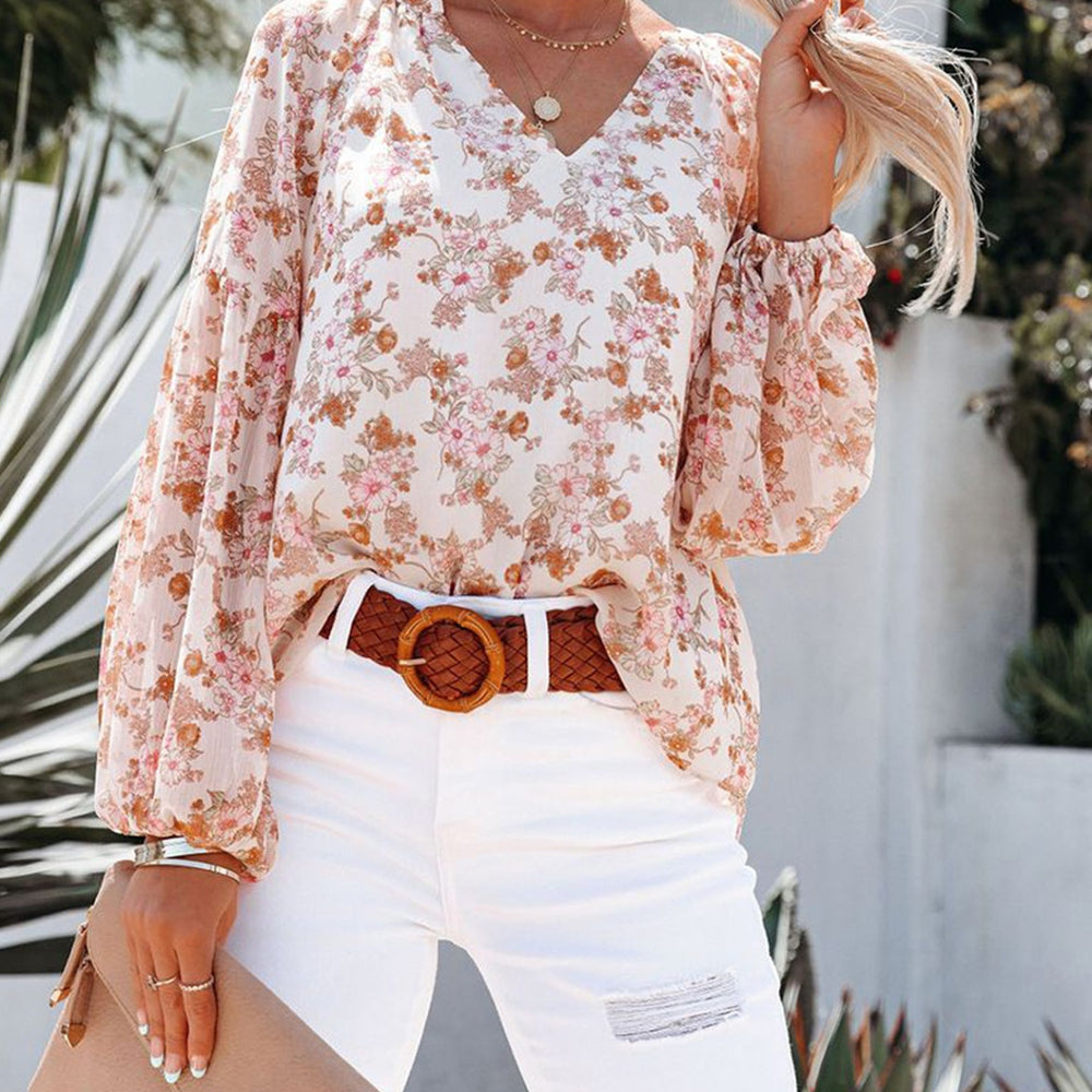 
                      
                        Floral Notched Balloon Sleeve Blouse
                      
                    