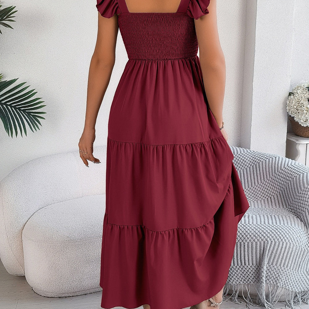 
                      
                        Smocked Square Neck Cap Sleeve Midi Dress
                      
                    