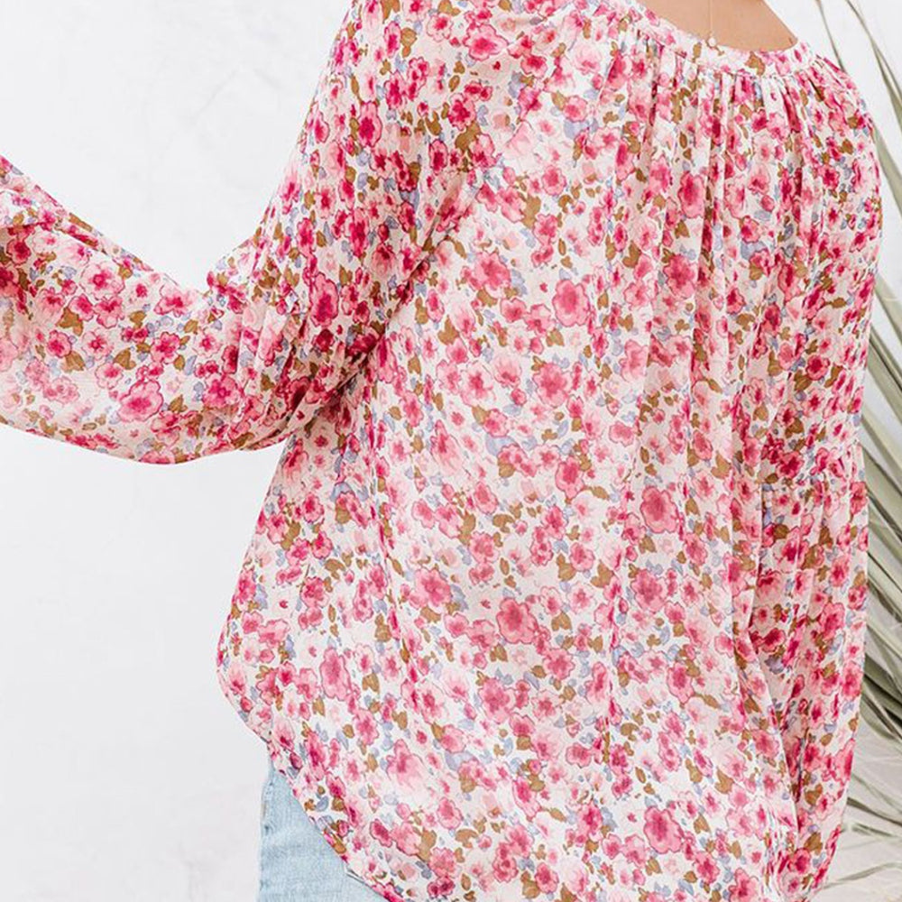 
                      
                        Floral Notched Balloon Sleeve Blouse
                      
                    