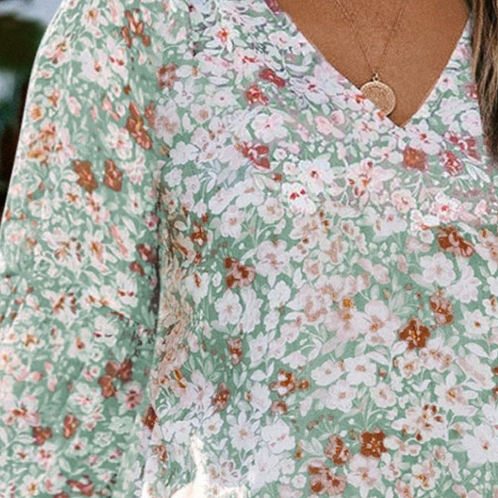 
                      
                        Floral Notched Balloon Sleeve Blouse
                      
                    