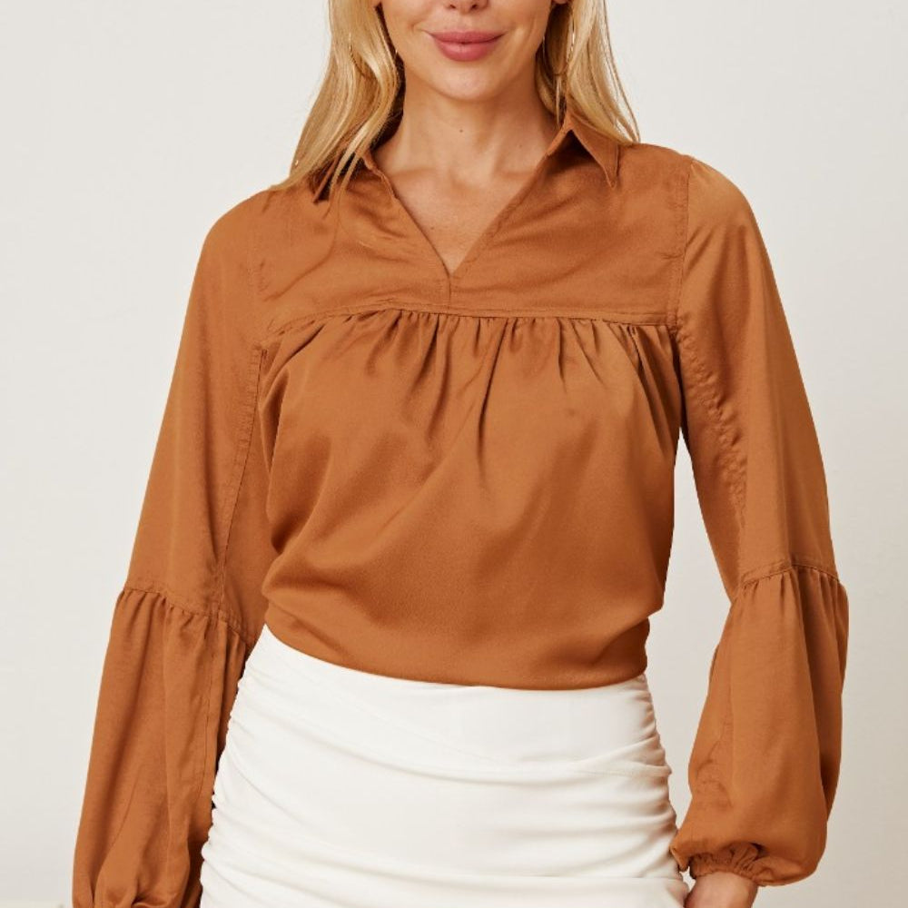 Balloon Sleeve Collared Neck Blouse