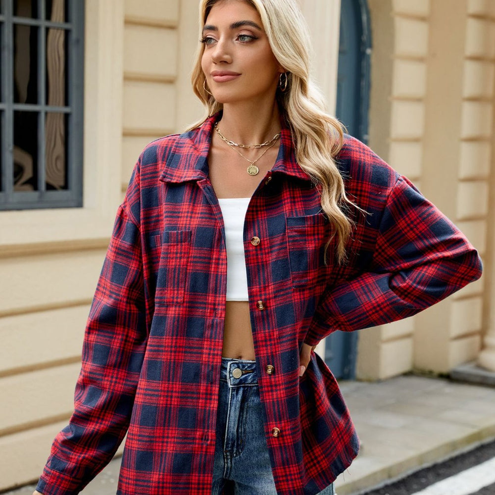 
                      
                        Plaid Collared Neck Long Sleeve Shirt
                      
                    