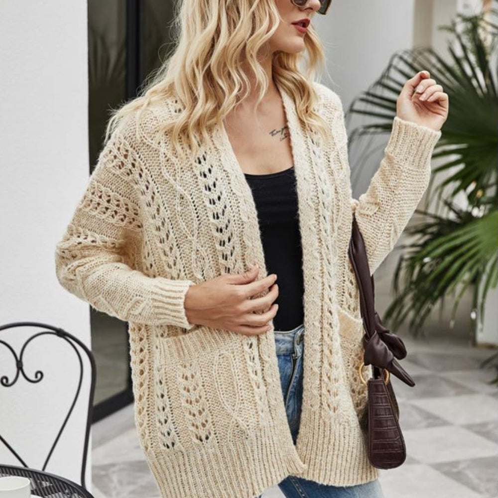 
                      
                        Ribbed Trim Openwork Open Front Cardigan
                      
                    