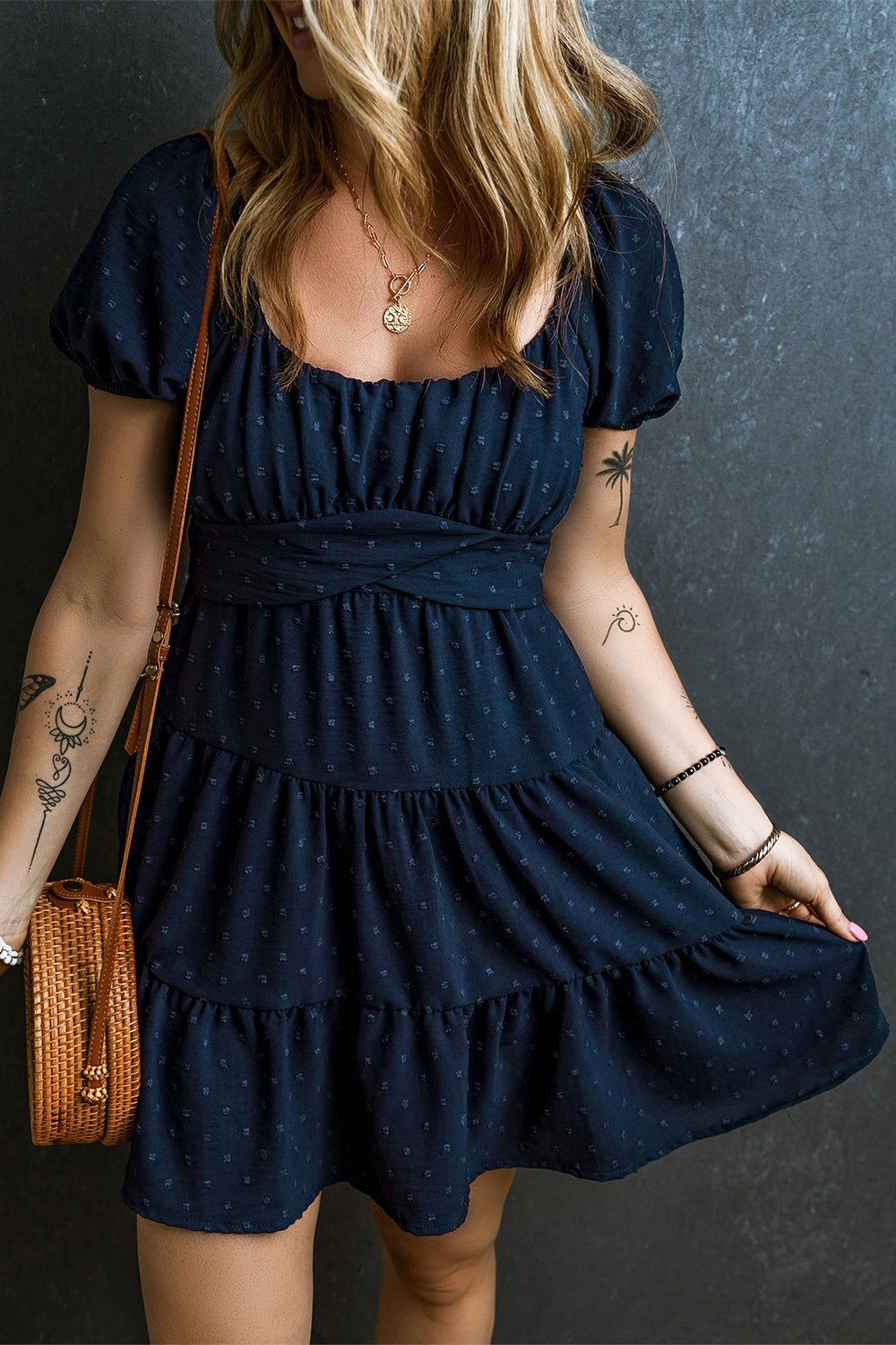 Swiss Dot Short Sleeve Mini Dress