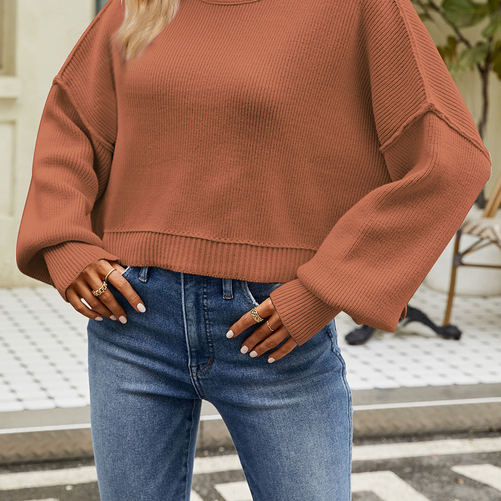 
                      
                        Round Neck Dropped Shoulder Sweater
                      
                    