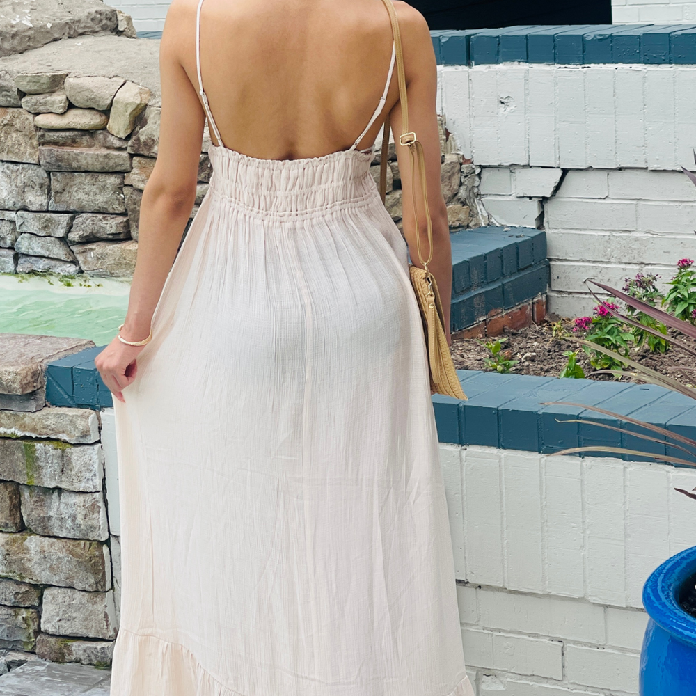 beige frill sleeve maxi dress Beige Ruffle Hem Maxi Dress-FINAL SALE Large