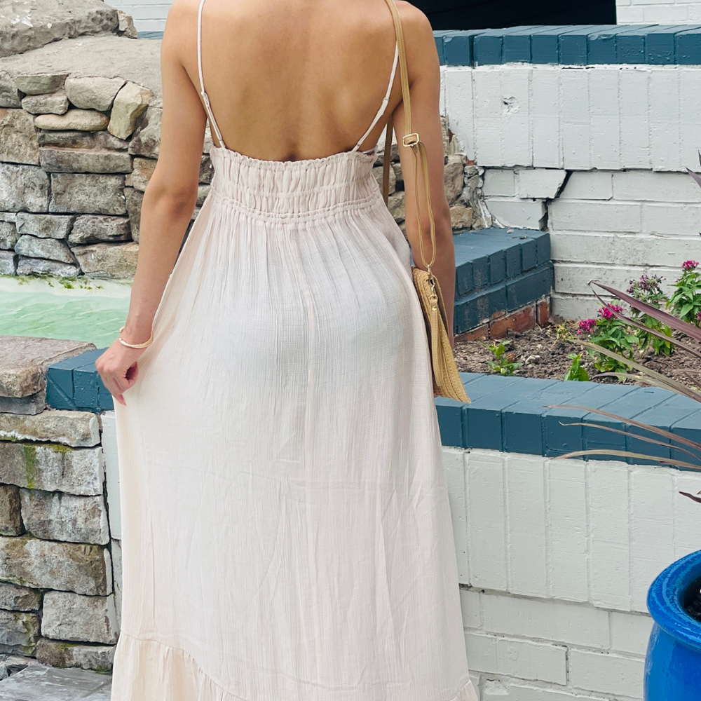 
                      
                        Beige Ruffle Hem Maxi Dress-FINAL SALE
                      
                    