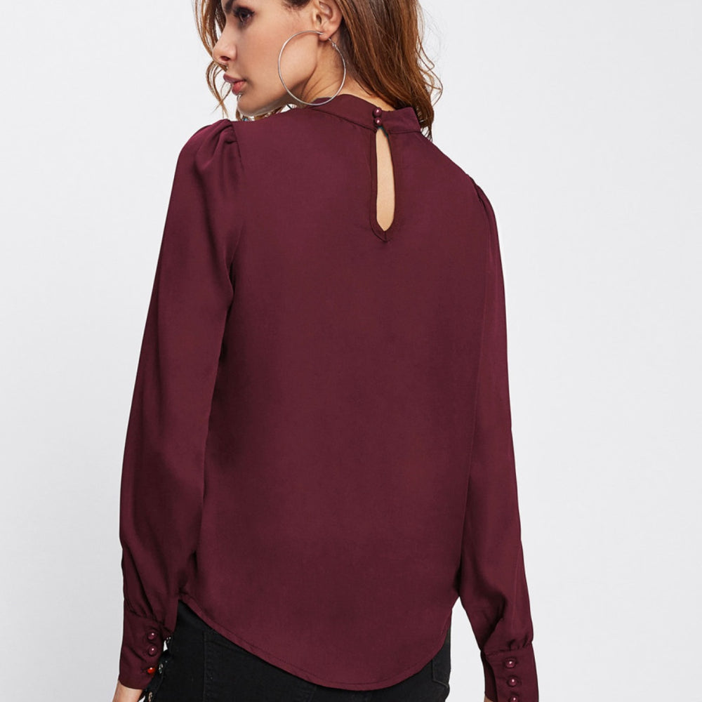 
                      
                        Mock Neck Lantern Sleeve Shirt
                      
                    