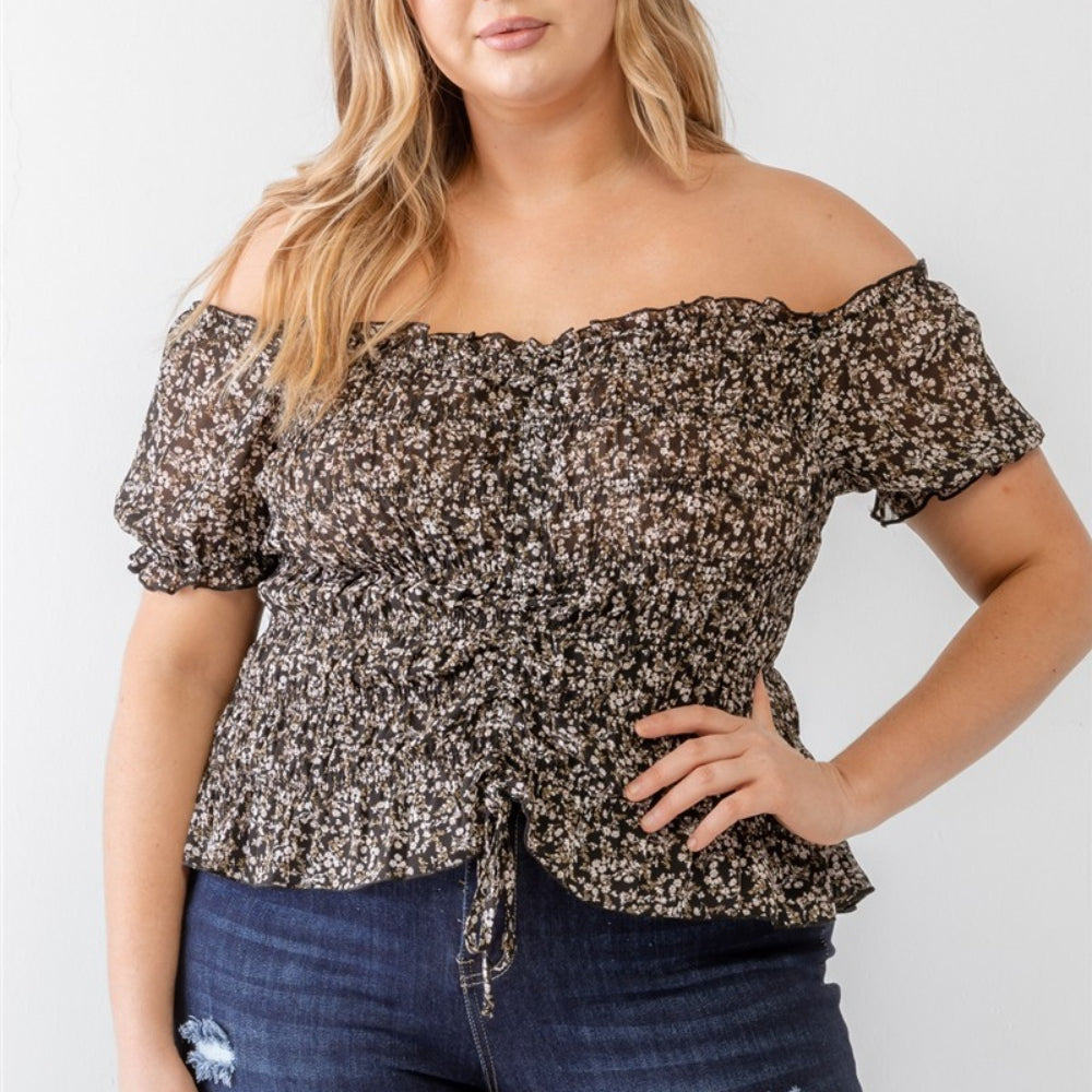 
                      
                        Zenobia Plus Size Frill Ruched Off-Shoulder Short Sleeve Blouse
                      
                    