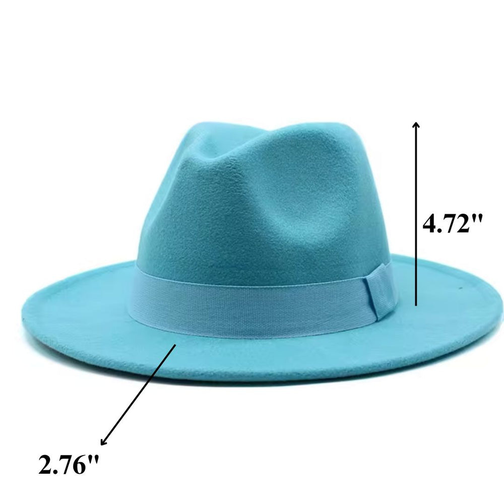 Women Classic Year Round Fedora Hat With Belt (Lake Blue)