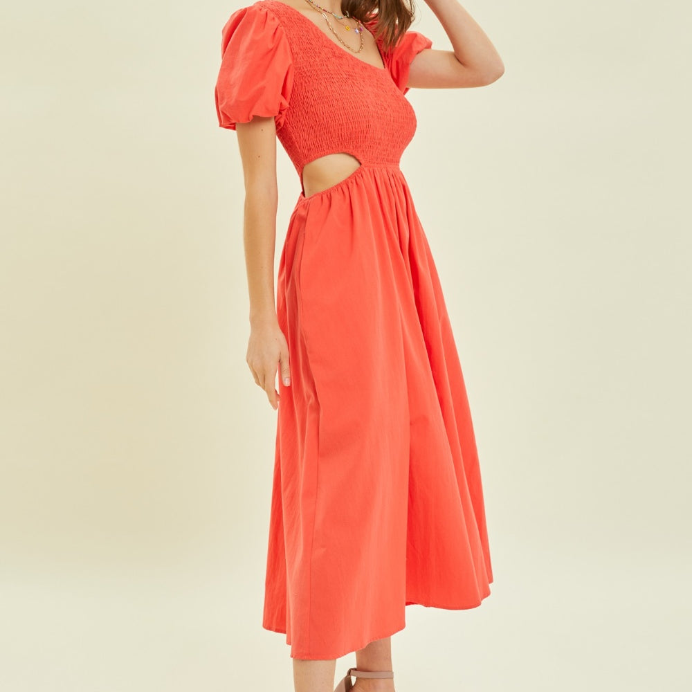 HEYSON Smocked Cutout Midi Dress